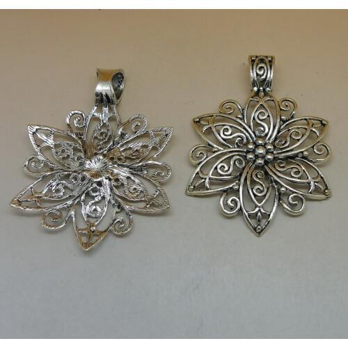 20pcs/lot Vintage Delicate Hollow Big Flower Pendant 65x49mm Realistic Flower Necklace Charms Handmade Jewelry Accessories