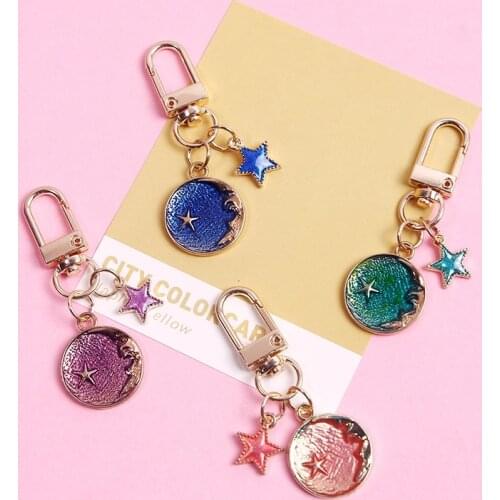 2021 Cute Moon Star Keychain Hight Quality Acrylic Trinket Gold Color Metal Key Chains Car Bag Pendent For Women D427