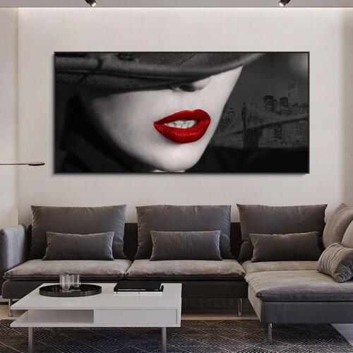 Abstract Women Red Lips Painting Modern Fashion Canvas Posters And Prints Wall Art Pictures For Living Room Home Decoration