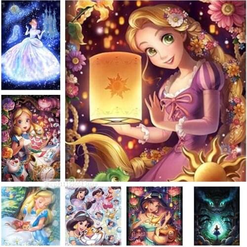 Disney Full Square Round Diamond Painting 5d Mosaic Art Painting Cartoon Fairy Tale Princess Alice In Wonderland Cross Stitch