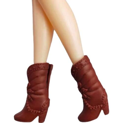 Brown Floral High Heel Boots 11.5" Doll Shoes For Barbie Shoes Sandals Princess Foot Wear Booties For Barbie Accessories 1/6 Toy