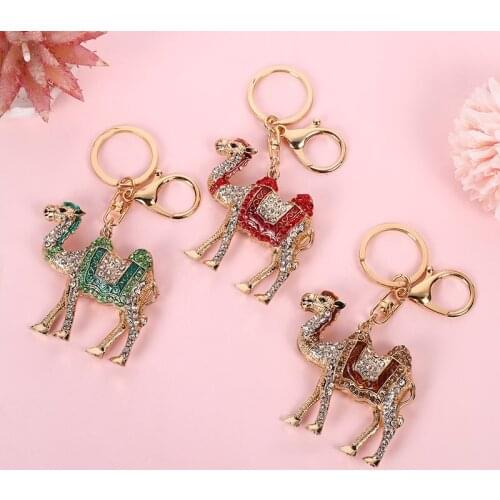 Camel Crystal Keychain Keyring Rhinestone Small Jewelry Diamond Camel Alloy Car Keychain Holder Bag Lady Pendant Jewelry Fashion
