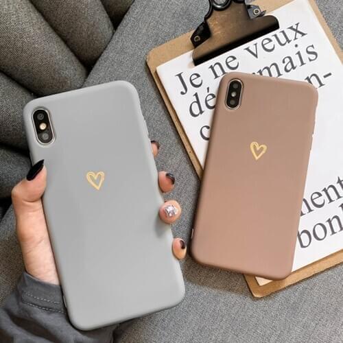 Solid Love Heart Phone Case For iPhone 12 mini 11 Pro Max X XR XS 7 8 6 6sPlus SE 2020 Shockproof Soft Silicone TPU Back Cover
