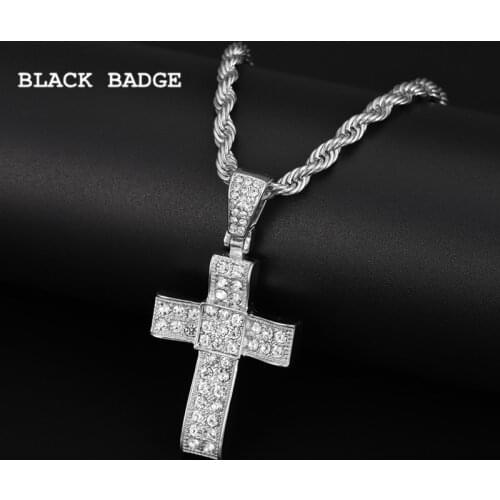 BLACK BADGE Hip Hop Men Cross Pendant Necklace Religious Chain Necklace Statement Charm Jewelry 2021 Fashion Dropshipping