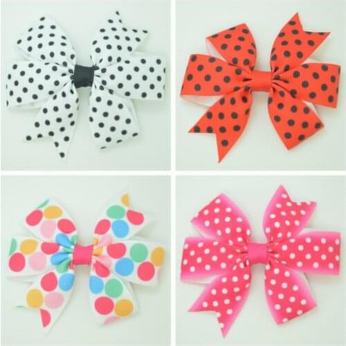 SUPWRF 3.1'' Dot Black white red kids hair accessories hair bow With Clip hair Printed Ribbon headwear wholesale 20 PCS T0929