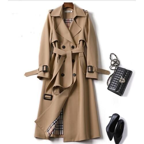 Long Trench Coat Women‘s Coat 2020 Autumn New British Style Overcoat Women coats with belt Double Breasted Female Windbreaker