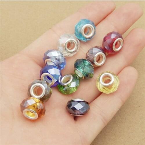 Julie Wang 20PCS 14mm Crystal Glass Beads Geometric Faceted Mixed Colors Big Hole Spacer Beads Bracelet Jewelry Making Accessory
