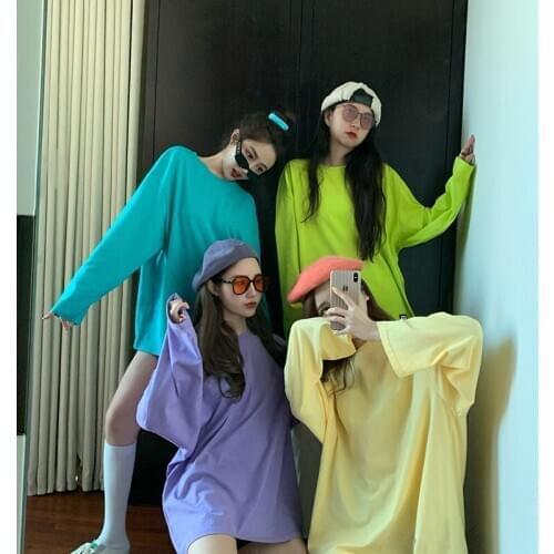 8 colors 2020 autumn korean style candy solid color long sleeve t-shirts womens loose tops tee shirt femme Tops