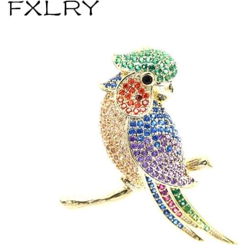 FXLRY Fashion Personality Micro-inlaid Color Zircon Little Bird Brooch For Women Cardigan Sweater Pin Jewelry
