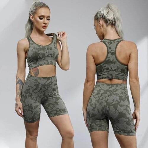 Adapt Camo Seamless Yoga Set Women Fitness Clothing Sportswear Gym Shorts Padded Push Up Sports Bra Camouflage Sports Suits