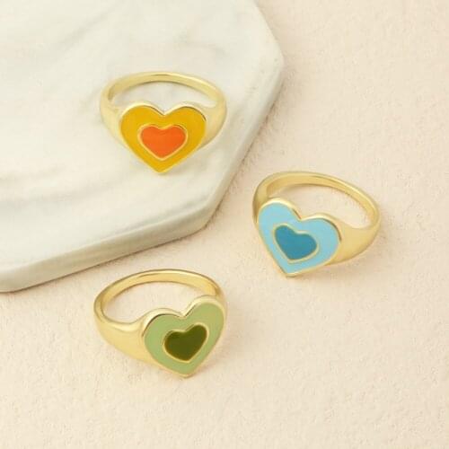 Cross-border Europe and American Creative Two Color Drip Oil Love Ring Instagram Sweet And Lovely Heart Joint Ring