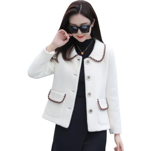 New Golden Mink Woolen Coat Female Fashion Autumn Winter Short Jacket Women Casual Single-breasted Elegant Wool Outwear R790