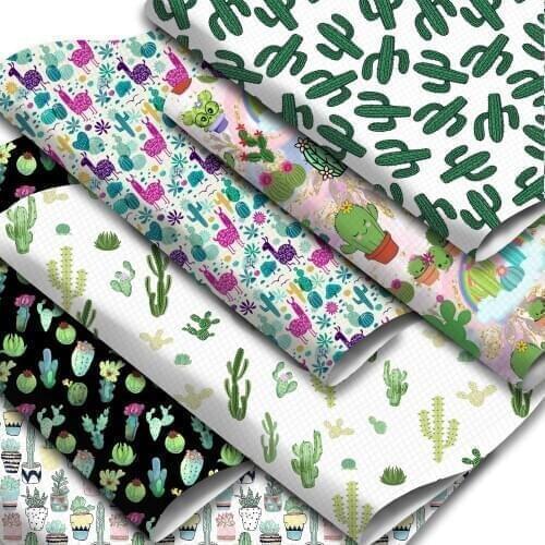 Plant Cactus Pattern Printed Faux Leather Sheets Synthetic Leather Fabric Sewing Materials for Earrings Hair Bows Handbags