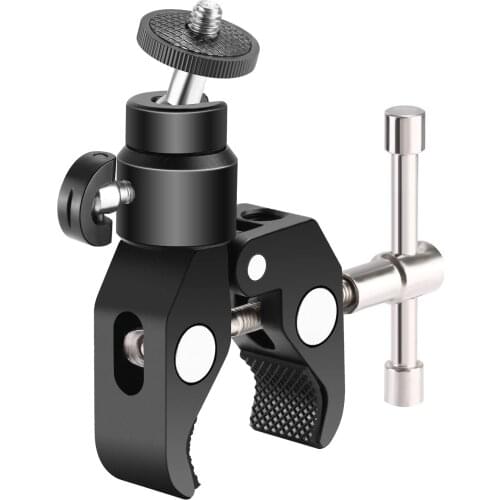 Metal Adjustable Camera Large Super Clamp and Ball Head Hot Shoe Mount Adapter with 1/4 inch Screw for DSLR Film Movie Rig