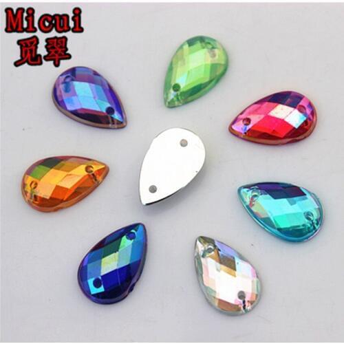 Micui 100pcs/lot 8*13mm Drop Shape Crystal Rhinestone 2 Holes Acrylic Jewelry For Wedding Clothes tion Crafts Decora MC382