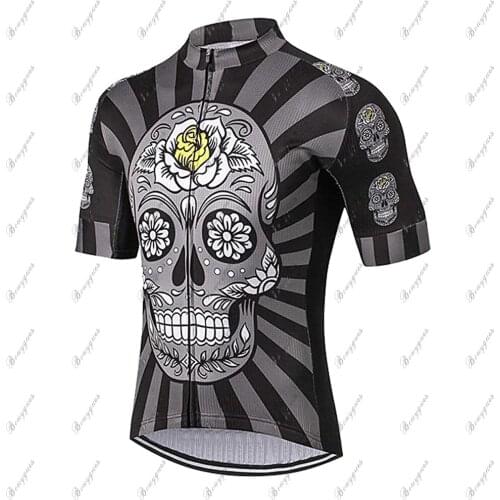 Hombre Mangas Cortas Maillot De Ciclismo Black Cráneos Outdoor Sport Mountain Bike Quick-Drying And Breathable Cycing Jersey