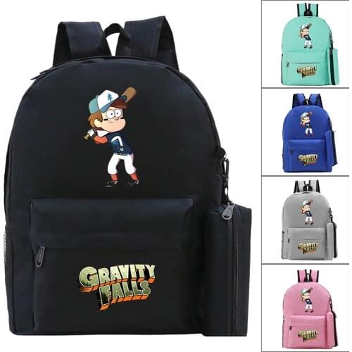 2021 New Disney Weird Town Dipper Pines Anime Print Backpack+Pencil Case Leisure Student School Bag Black Leisure Two-Piece Set