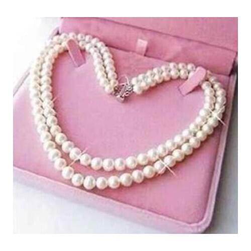 Charming 2 Rows 7-8mm Freshwater White Pearl Necklace 18"