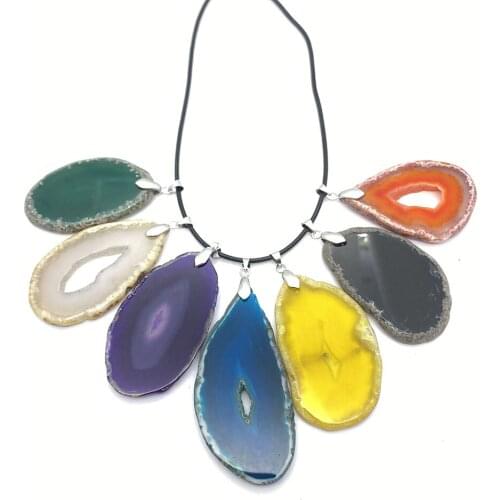 Pendant Necklace Natural Stone Agate Multicolor Irregular Geometric Gemstone Belt Chain Fashion Personality Mens Necklaces