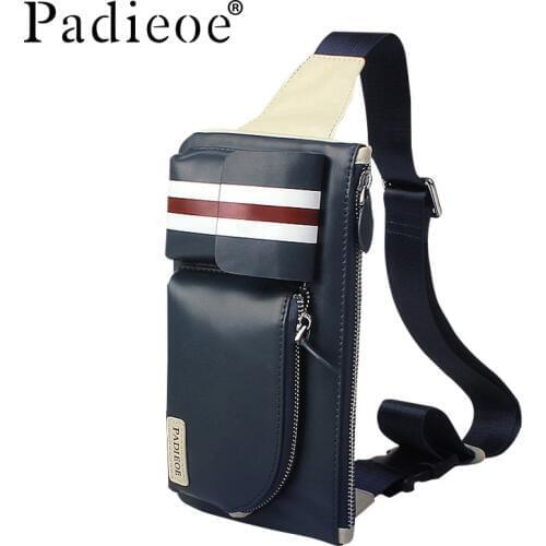 Padieoe men sling bag chest bag shoulder crossbody bags satchel genuine leather bag fashion