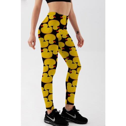 Qickitout wholesale leggings yellow ducks funny European women leggings pants hot stretch pants