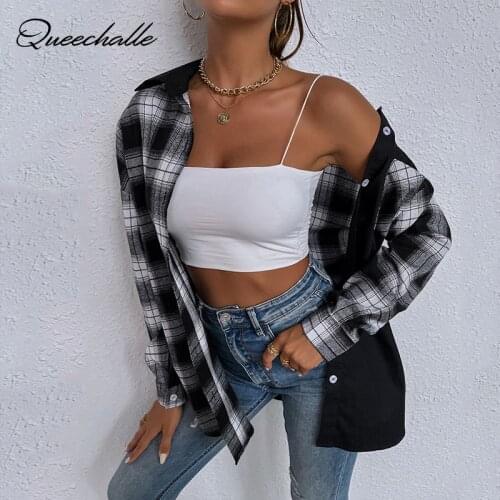 Женские рубашки в клетку QUEECHALLE China At AliExpress