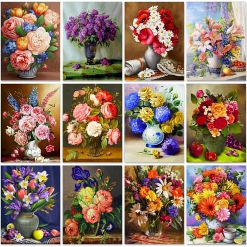 GATYZTORY Unframe Coloring By Numbers Flower DIY Handpainted Gift Oil Painitng By Numbers Vase Acrylic Paint Home Decor