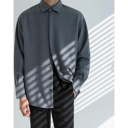 Dress Shirt Mens Fashion Society Men Shirt Solid Color Business Casual Shirt Streetwear Loose Korean Long-sleeved Shirt M-2XL