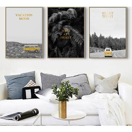 Nordic The sea forest Wall Art Print Canvas Poster Painting landscape car Decorative Picture Modern minimalist Living Room Decor