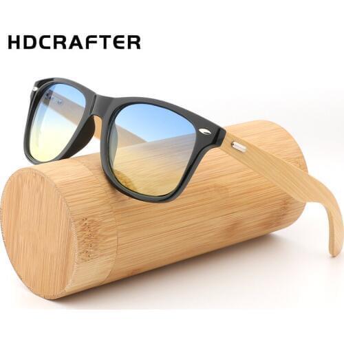 HDCRAFTER Retro Wood Sunglasses Men Bamboo Sun glasses Women Brand Design Black frame Colorful lens Sun Glasses