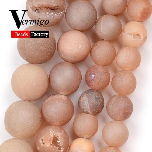 Light Orange Metallic Coated Drusy Agates Stone Round Beads for Jewelry Making 6mm-12mm Beads Diy Bracelet Necklace Accessories