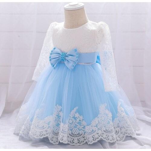 Gorgeous Baby Birthday Dress Spring Long Sleeve Dresses With Bow Lace Tutu Outfits Baptism Gown Toddler Baby Dress Vestidos