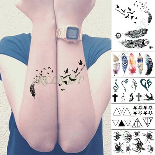 Waterproof Temporary Tattoo Sticker Feather Cross Spider Triangle Letter Fake Tatto Foot Flash Tatoo For Kid Girl Men Women