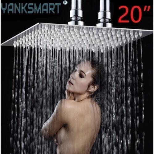 YANKSMART 20 Inch Chrome Polished Ceiling Mounted Square Stainless Steel Shower Top For Bathroom Rainfall Shower Head Sprinkler