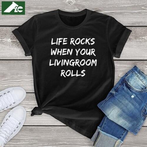Funny Camping T-Shirt Women Clothing Camping Life Rocks When Your Livingroom Rolls Letter fashion Unisex T-Shirt Oversized Tops