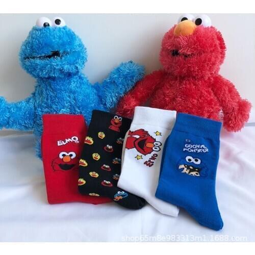 Ladies Socks Women Streetwear Cartoon Socks for Girls sesame street Harajuku Kawaii Cute Short Socks Cotton Funny Sock