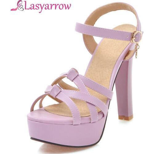 Lasyarrow Women Sandals Platform Gladiator High Heels Sexy Shoes Woman Fashion Thick High Heels Big Size Sandalia Feminina F28