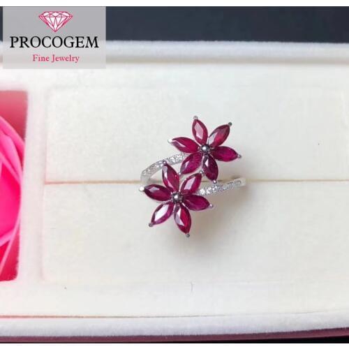 Natural Pigeon Blood Red Ruby Rings for Women Party two flowers Rings Genuine Gemstones Fine jewelry gifts S925 silver#344