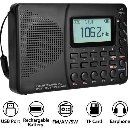 K-603 Full Band Radio Bluetooth FM AM SW Portable Pocket Radios MP3 Digital REC Recorder Support Micro SD TF Card Sleep Timer