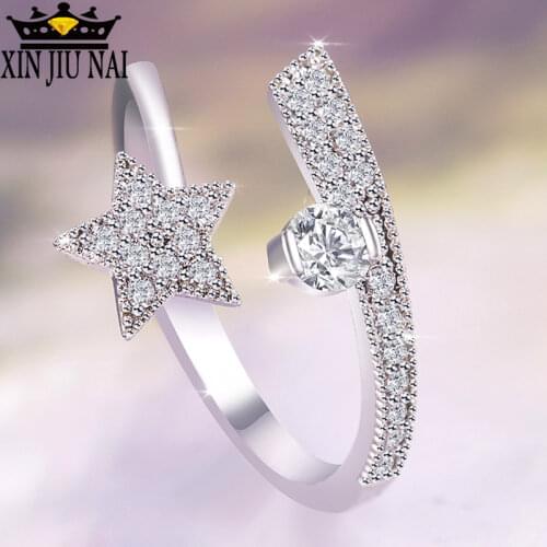 Opening adjustable Five horns Princess Cut Cubic Zirconia Crystal Women Wedding Band Ring Elegant CZ Crystal Engagement