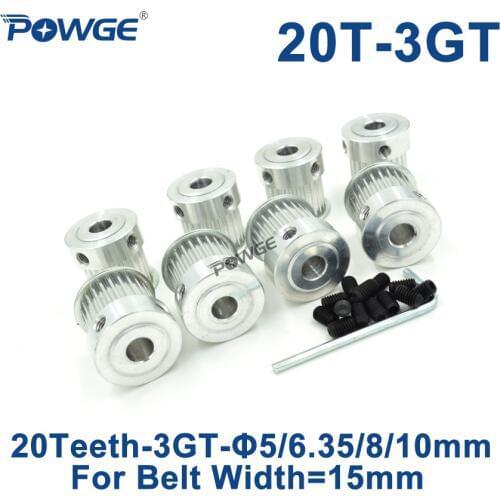 POWGE 20 Teeth 3MGT 3GT Synchronous Pulley Bore 5/6.35/8/10mm for Width 15mm 3GT Timing belt GT3 pulley gear Wheel 20T 20Teeth
