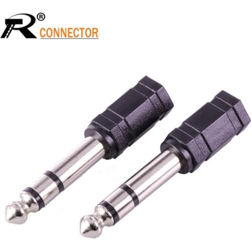 3Pcs R Audio Connecteur Stereo Plug 6.35 to 3 pole Jack 3.5 MM Socket Microphone Adapter Nickle-plated with Black Plastic