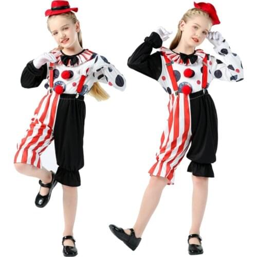 2021 New Halloween Kids Cosplay Clown Cosplay Cute Funny Boys Girls Circus Fancy Dress Ball Stage Costume