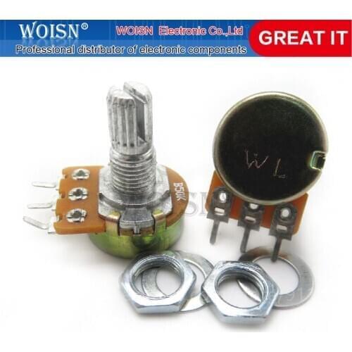 5PCS 50K ohm WH148 B50K 3pin Potentiometer 15mm Shaft With Nuts And Washers Hot In Stock
