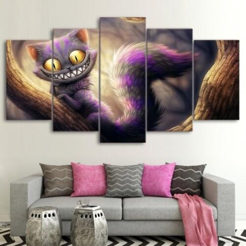 5 Piece Canvas Wall Art Sailing HD Print Weird Cat Alice In Wonderland Home Decor Paintings For Living Room Decoration Posters