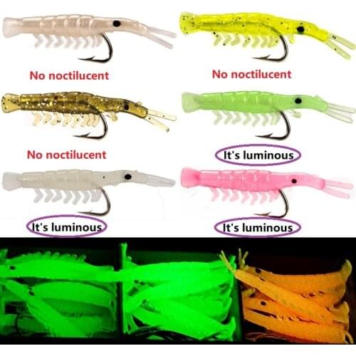 50pcs Luminous shrimp Silicon Soft Lure Artificial bait hook Fishing Tackle Carp Wobbler For Fishing Tackle/Lure/Accessories Sea