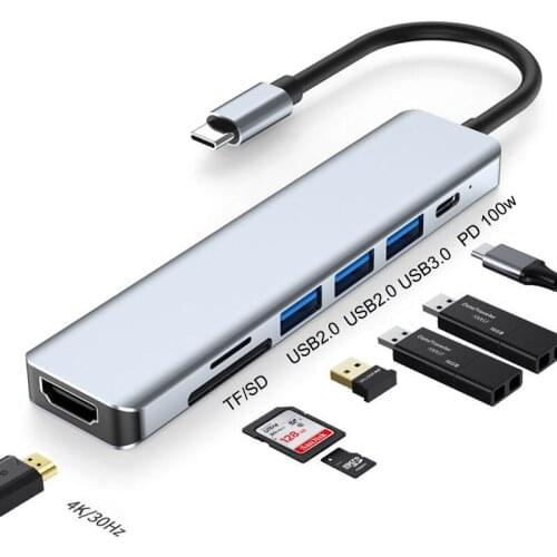 7-in-1 USB Type C HUB Adapter USB C Hub Dock to USB 3.0/2.0 HDMI-Compatible 4K TF SD Card Reader PD for MacBook Pro/Air M1 USB-C