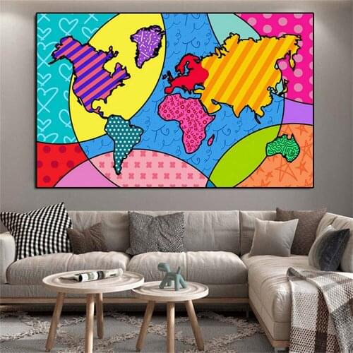 Watercolor Map Canvas Art Abstract Painting Print Graffiti Decoration Picture for Living Room Nordic Home Decor Wall Poster