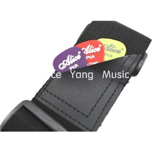 Alice Black Nylon Acoustic Electric Guitar Strap Leather Ends With Guitar Picks Pocket Free Shipping Wholesales