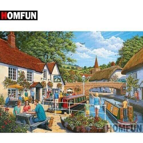 HOMFUN 5D DIY Diamond Painting Full Square/Round Drill "Country scenery" Embroidery Cross Stitch gift Home Decor Gift A08434